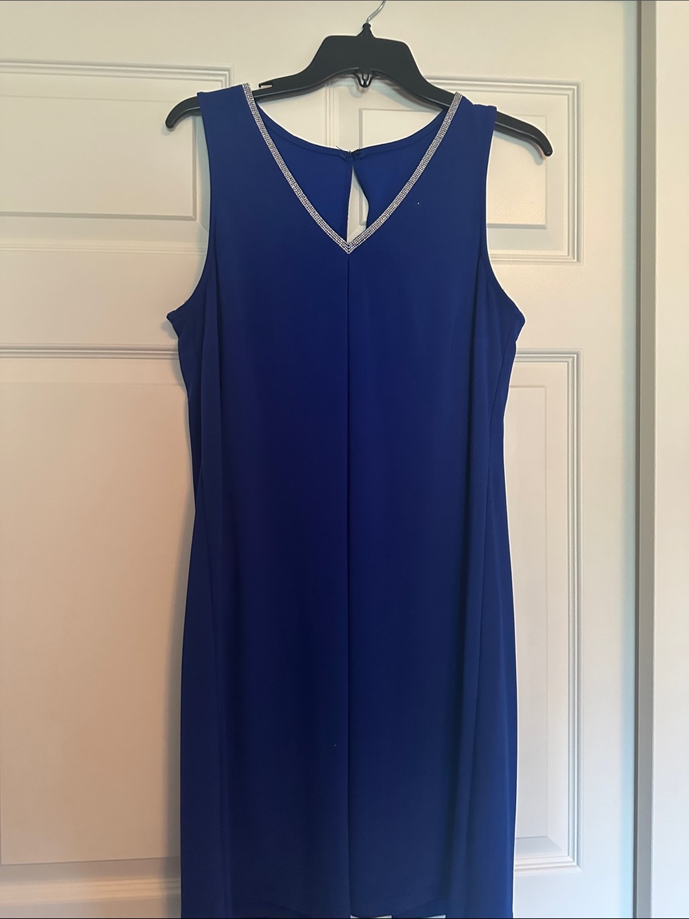 Sleeveless V-Neck Midi Dress in Royal Blue with Metallic Trim